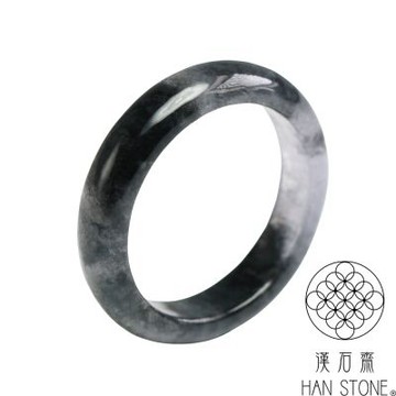 【漢石齋】天然翡翠A貨 全玉戒指 冰種山水墨翠(國際戒圍13.5號)