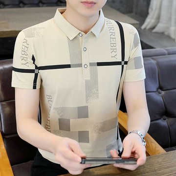 修身翻領POLO衫男|大碼45-90公斤男裝上衣|夏季印花上衣|韓版短袖POLO衫|青年潮流打底衫|純棉短袖衫|修身上衣