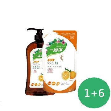 楓康一滴淨蘆薈多酚洗碗精 1000gx1+補充包800gx6包-柑橘植萃