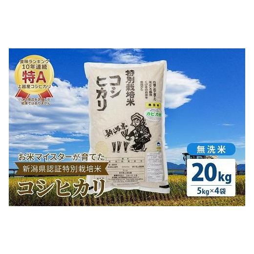 ふるさと納税 新潟県 上越市 お米マイスターが育てた特別栽培米 精米コシヒカリ 上越産 令和5年産 20kg(5kg×4袋)無洗米