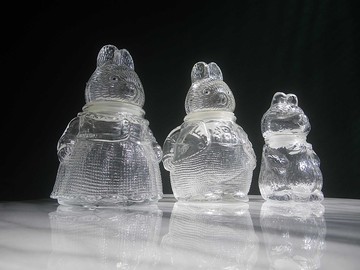 【老時光 OLD-TIME】早期二手台灣製兔子家族儲物罐玻璃罐(整組)