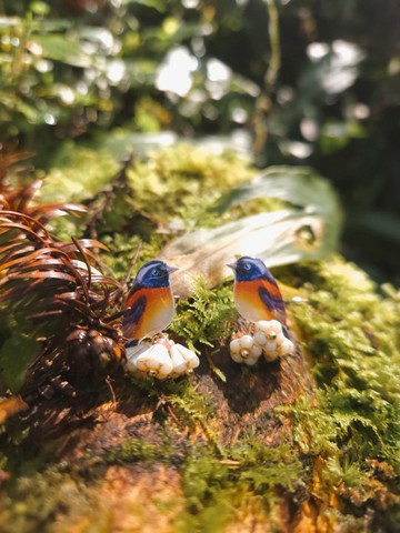 【動物們 No.091】台灣特有種 栗背林鴝  .  耳環 耳夾