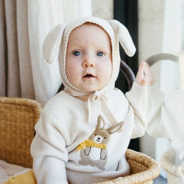 澳洲Purebaby 有機棉嬰童針織帽 米色兔耳