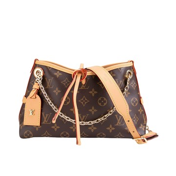 Louis Vuitton M13014 CarryAll BB經典老花鏈帶皮革背帶斜背包(棕色)