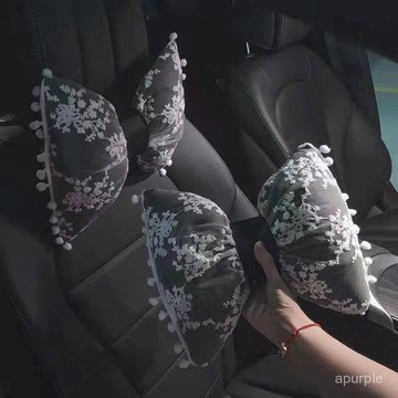 汽車蕾絲頭枕車用腰靠護頸枕車內靠枕護腰墊套裝車用四季通用女 GQXU