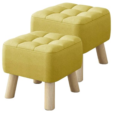 Mega 加厚坐感實木小矮凳2個組 亞麻布+實木 可拆洗布套 高度26cm  亮黃色  1組