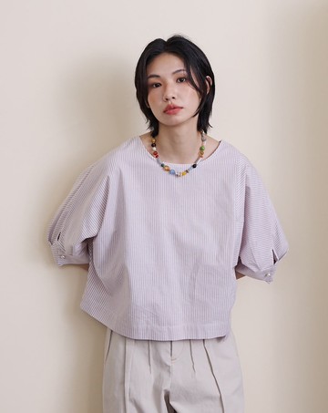 剪接下擺立體連袖條紋上衣(兩色)