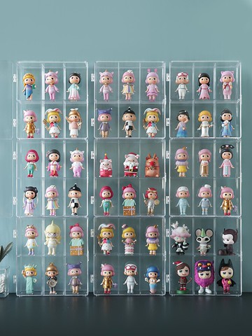 盲盒展示架泡泡瑪特場景收納盒透明單個手辦娃娃架子柜防塵罩玩偶