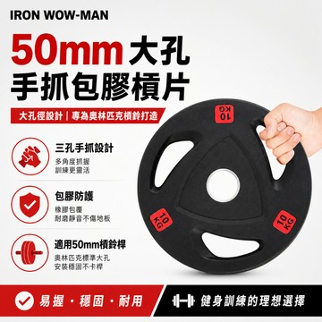 【台灣現貨】50mm大孔槓片 手抓包膠槓片 奧林匹克槓鈴片 三孔槓片 橡膠槓片 重訓槓片 健身房居家