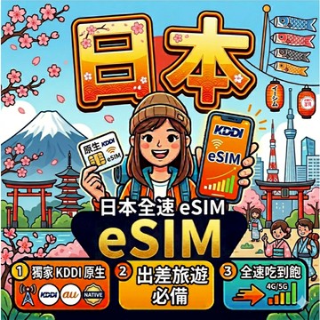 日本ESIM 獨家 KDDI 5G 頂級原生線路 更勝當地網路 ESIM 極速5G 不限速吃到飽【電話卡霸王】
