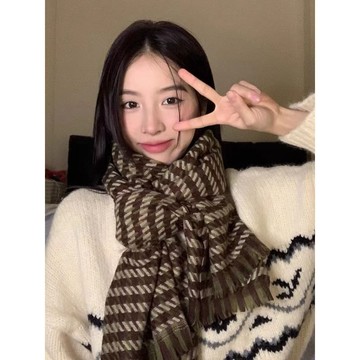 秋季撞色格纹围巾女冬季ins风新款韩系氛围感高颜值保暖情侣围脖
