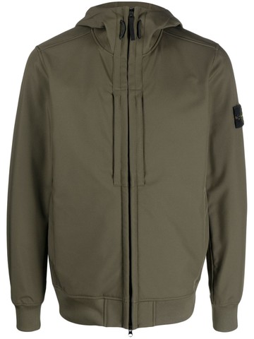 Stone Island - Compass-patch zip-up hooded jacket - men - Polyester/Elastane - L - Green
