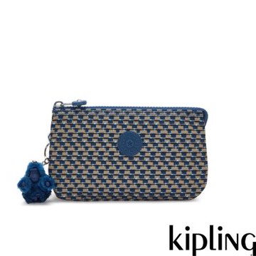 Kipling 藍米格紋三夾層配件包-CREATIVITY L
