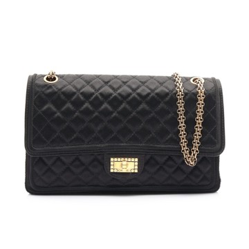 CHANEL 香奈兒 黑色 菱格紋 緞面 2.55 Reissue 鍊帶 肩背包 無卡 【二手名牌BRAND OFF】