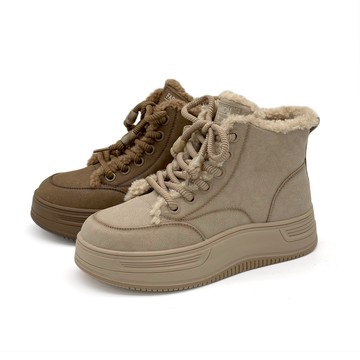 真皮 短靴 雪靴 厚底靴 絨絨雪語真皮拉鍊輕量厚底保暖雪靴短靴ROBINLO (MARTON 可可暖棕/焦糖燕麥)