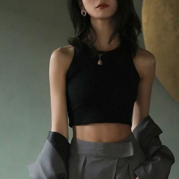 胖胖美依 背心 上衣 T恤  短款黑色打底吊帶小背心夏季內搭無袖設計感小衆外穿上衣-6195.