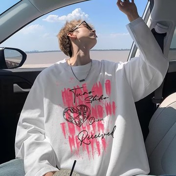 2025年秋季新款文藝長袖衛衣 日系原宿百搭氣質時尚流行潮流圓領大學T 簡約慵懶ins百搭衛衣