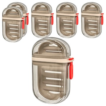 旅行肥皂盒 Set 6個 PP材質 7.5cm X 4.5cm X 11.5cm  咖色 + 透明色
