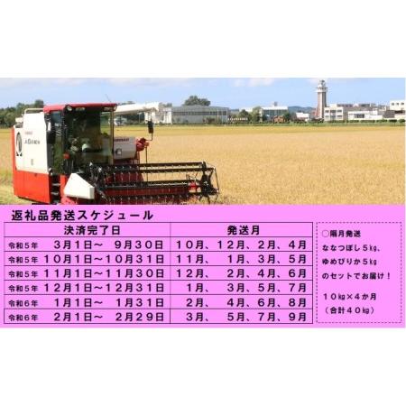 ふるさと納税 令和5年産無洗米ななつぼし＆無洗米ゆめぴりか定期便40kg(隔月10kg(各5kg)×4か月) 北海道秩父別町