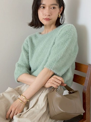 羽毛紗針織短袖上衣(0H000789300) - AMERICAN HOLIC