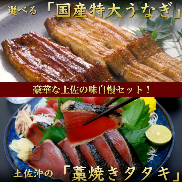 藁焼き鰹たたきと国産特大うなぎセット（蒲焼き 白焼き 選べる鰻) 誕生日 ギフト