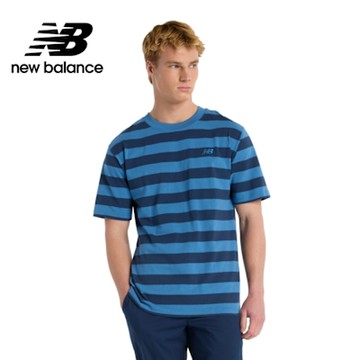【New Balance】條紋短袖上衣_男性_藍色_MT51524SET