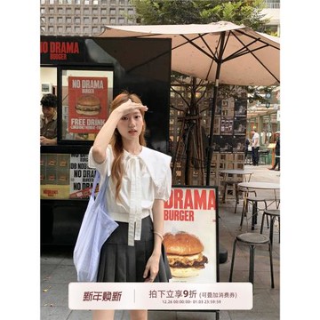 芝士兔 白色襯衫女小個子短款襯衣2025夏季新款大翻領短袖上衣ins