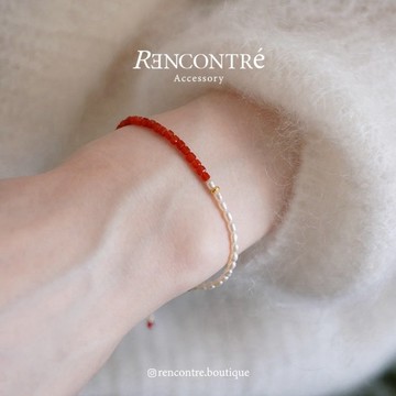 Rencontre【單手秒戴✨】天然紅瑪瑙 | 淡水珍珠 | 高級感 | 抽拉調節 | 手鍊 | 水晶飾品 | 水晶手鍊
