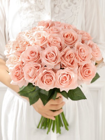 手感保濕玫瑰仿真花家居裝飾花擺設客廳假花干花花束餐桌香檳色