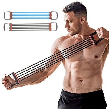 擴胸拉力器 胸肌訓練器 臂肌 腹肌 五檔可調節 五管拉力繩 運動器材 TPR乳膠 可拆｜YORI優里