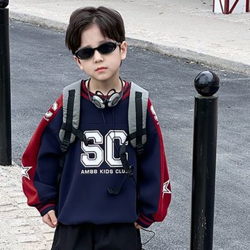 街頭酷感仿羊絨字母衛衣 大童 兒童 男童 童裝 厚長袖 上衣 大學T 橘魔法 現貨【BB9224】