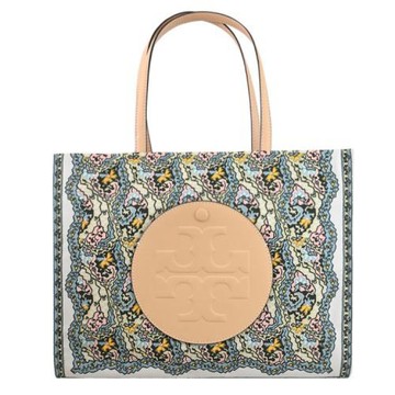 TORY BURCH 178286 滿版圖騰尼龍皮飾小號肩背托特包.褐邊