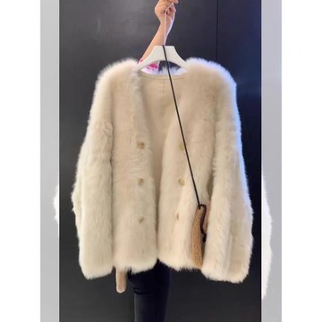 奶茶色皮毛一體高級感羊羔毛外套貴氣小香風上衣冬氣質2025冬