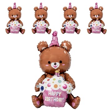 八捌發 蛋糕熊立體氣球 棕色 5個 生日派對裝飾