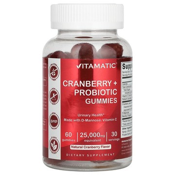 Vitamatic, 蔓越莓益生菌軟糖，天然蔓越莓味，25000 毫克，60 粒軟糖（每粒軟糖 12,500 毫克）