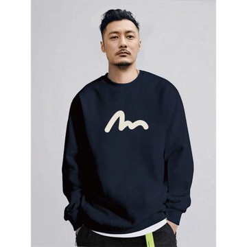 2025春秋款藏藍色衛衣男圓領潮牌上衣寬松冬季加絨加厚無帽外套潮