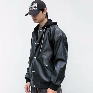 【AMERO】男裝 女裝 連帽皮外套 大口袋 情侶裝