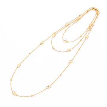 Valentino 金色迷你Vlogo雙圈項鍊(純色logo/鍊身多logo與小晶鑽)