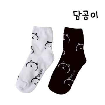 [聖誕快樂🎄] 自嘲熊滿版中筒襪(黑色/白色)-任選2雙 正版韓國限定 天蠍座生日禮物 刺繡中筒襪子 黑色襪子 白色襪子 百元交換禮物 女生送禮 情侶襪 運動穿搭 韓系襪子 日韓穿搭
