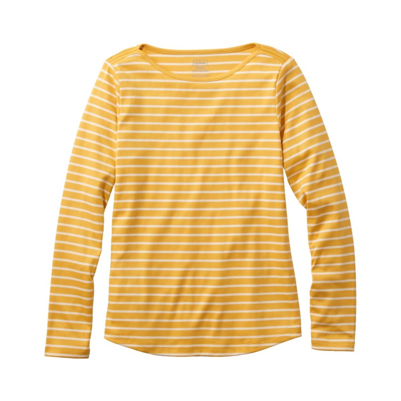 Women's Pima Cotton Shaped Tee, Long-Sleeve Boatneck Stripe in