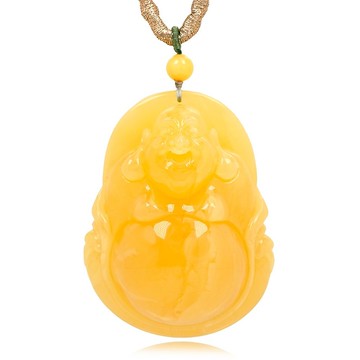 【正佳珠寶】蜜蠟琥珀 頂級白金滿蜜 44g 彌勒大肚佛 蜜蠟吊墜