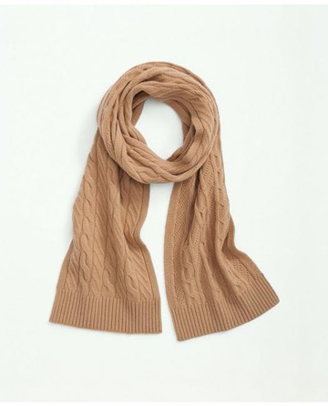Brooks Brothers Women's Merino Wool and Cashmere Blend Cable Knit Scarf | Camel