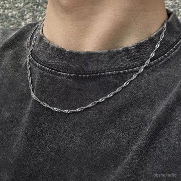 📿限時下殺📿複古水波素鏈簡約鎖骨鏈男女個性百搭高級感小衆鈦鋼項鏈不掉色