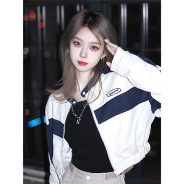 美式設計學院風短款拉鏈外套女2026春秋新款辣妹運動休閑高腰上衣