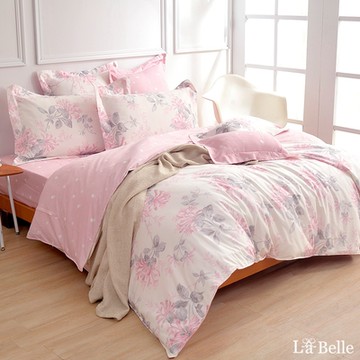 【Great Living格蕾寢飾】義大利La Belle 戀戀花雨 加大純棉防蹣抗菌吸濕排汗兩用被床包組