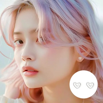 韓風s999純銀雙愛心圍繞轉珠耳環-附馬卡收納盒