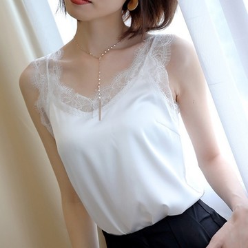 [巴黎精品] 現貨+預購 頂級法式絲質背心緞面上衣名媛絲綢襯衫冰絲涼感天絲tT恤蕾絲花邊吊帶打底衫女上衣4色a1be6