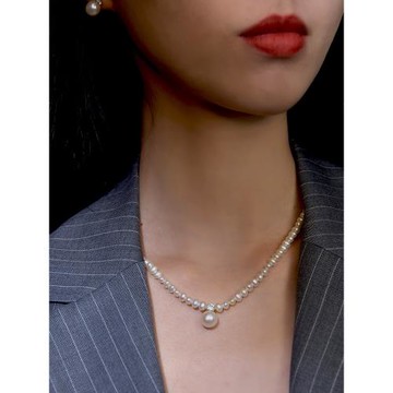 克拉人魚淡水天然單顆珍珠吊墜項鏈女高級感輕奢小眾戴妃款頸鏈