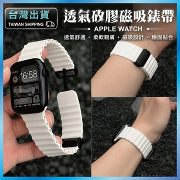 波浪矽膠錶帶 適用 Apple Watch S11/10/9/8/SE 磁吸調整 運動防水 海洋錶帶同款 台灣出貨