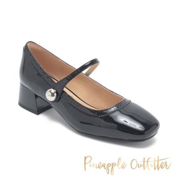 Pineapple Outfitter-PLUTO 法式雕花真皮瑪莉珍粗跟鞋-黑色